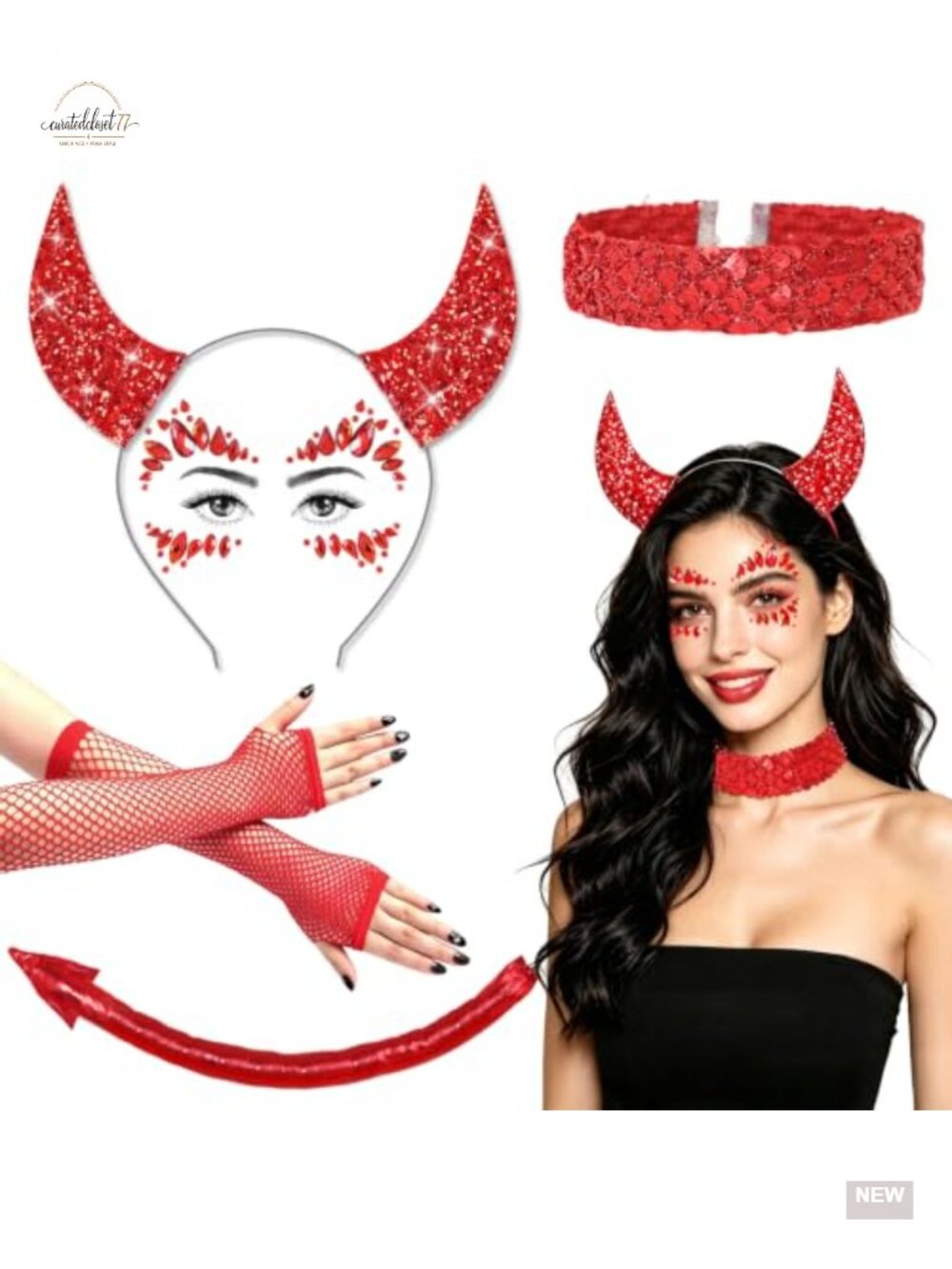 Women Devil Costume Accessory Set Polyester Halloween Adjustable One Size